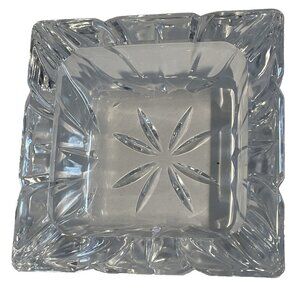 Vintage Pinwheel Cut Crystal Ashtray Heavyweight Etched Glass Cigarette Cigar